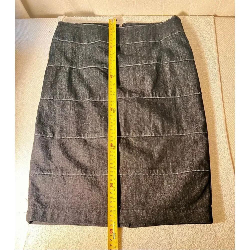 Vtg Bisou Bisou Dark Blue Wash Jean Denim Pencil Skirt W Contrasting Stitch Sz 6